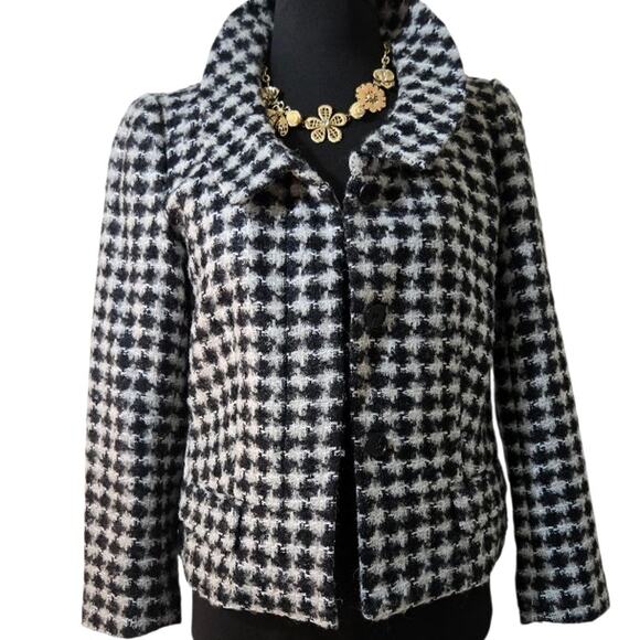 Ann Taylor Women’s Houndstooth Wool Blend Jacket Size 4 Black White NWT - Picture 1 of 8